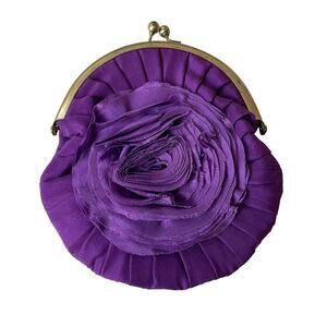 Anthropologie Miss Albright Mini Kiss Lock Clutch Purple Satin Floral
